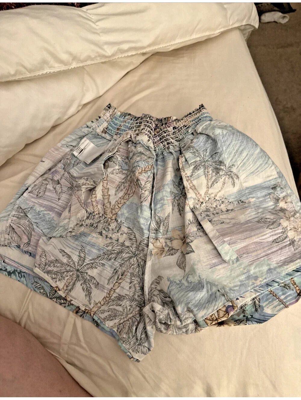 Quiksilver Tropical Print Shorts Womens Small Blue Organic Cotton Beach Summer